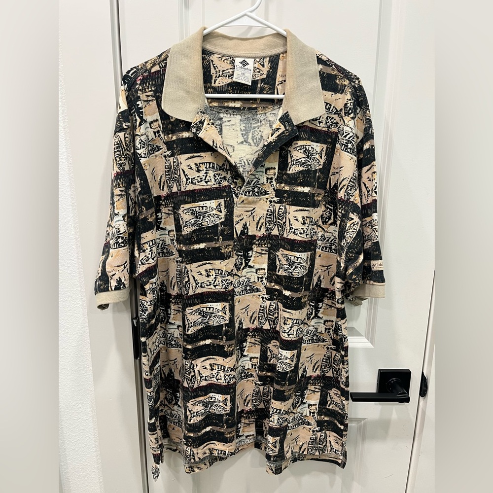 Columbia Sportwear Mens large Fish Print Short Sleeve 100 Cotton Used 2XT